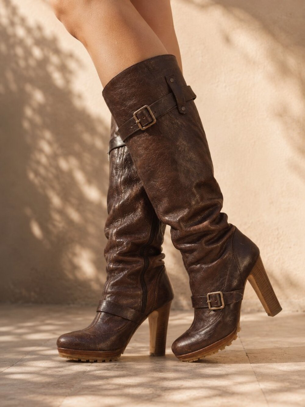 UGG Collection Shearling Lined Brown Leather Heeled Aniela Boots